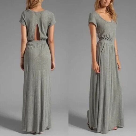 FREE PEOPLE FP Beach Audrina maxi slit Gray Shirt dress with pockets size S - Picture 1 of 9